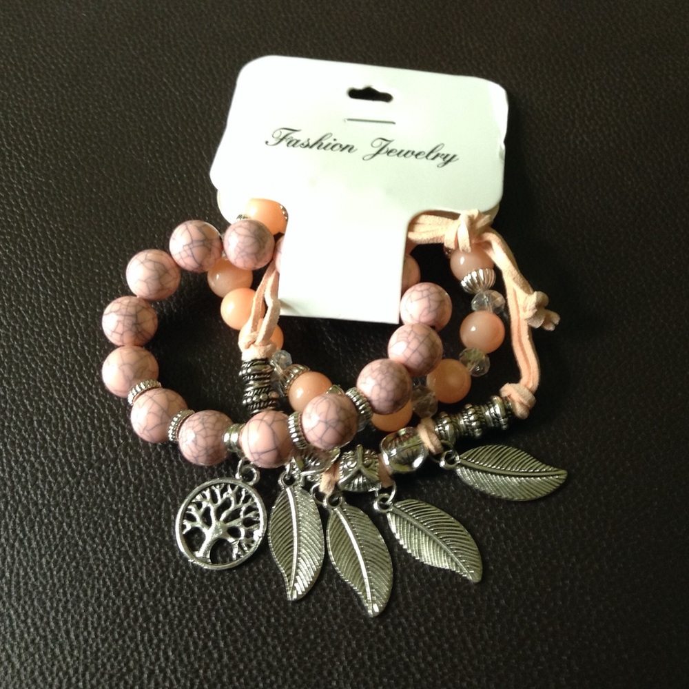 Bohemian Charm Bracelets Pink and Pale Peach Beads